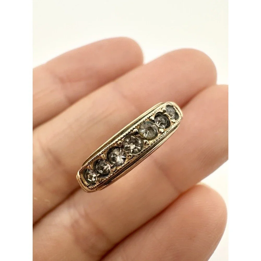 Vintage 14k Gold Plated Band Ring W Rhinestone Size 5.75